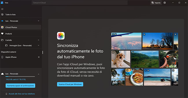 Per scaricare le foto con iCloud per Windows